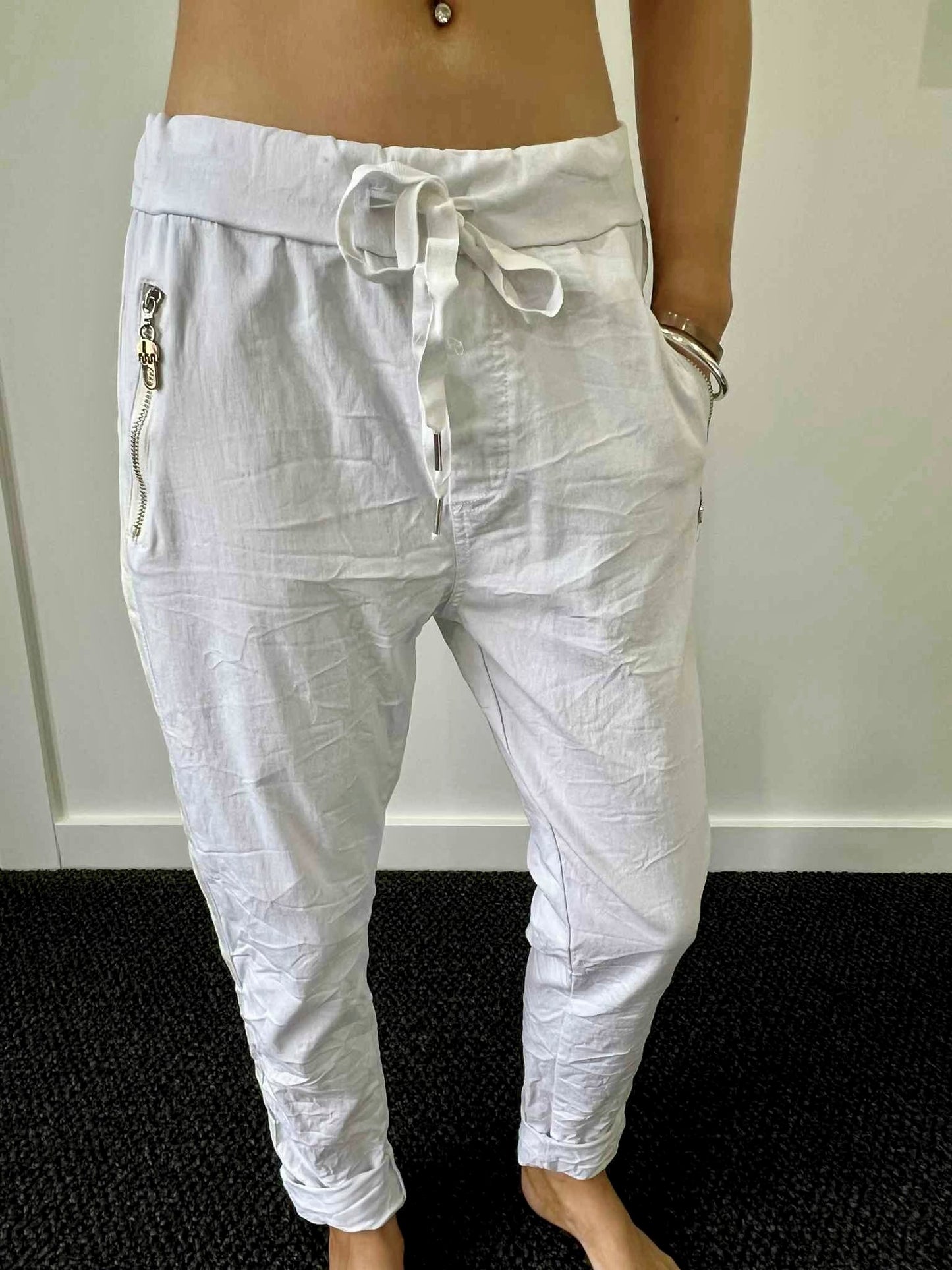 Bessie Zip Pocket Joggers - White