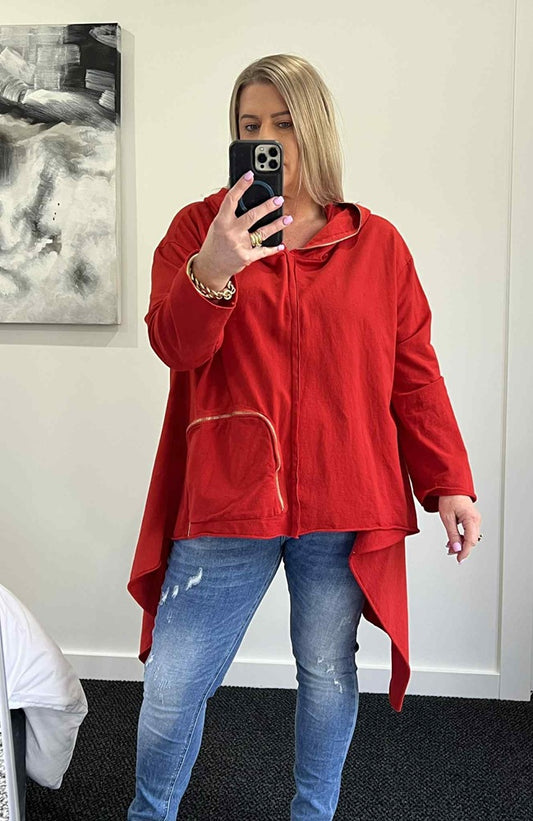 Kimmy Zip Detail Top - Red