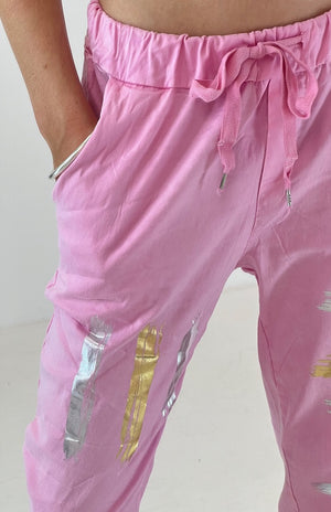 Metallic Splash Pants - Pink