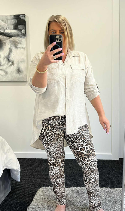 Leopard Stretch Jogger - Beige Leopard